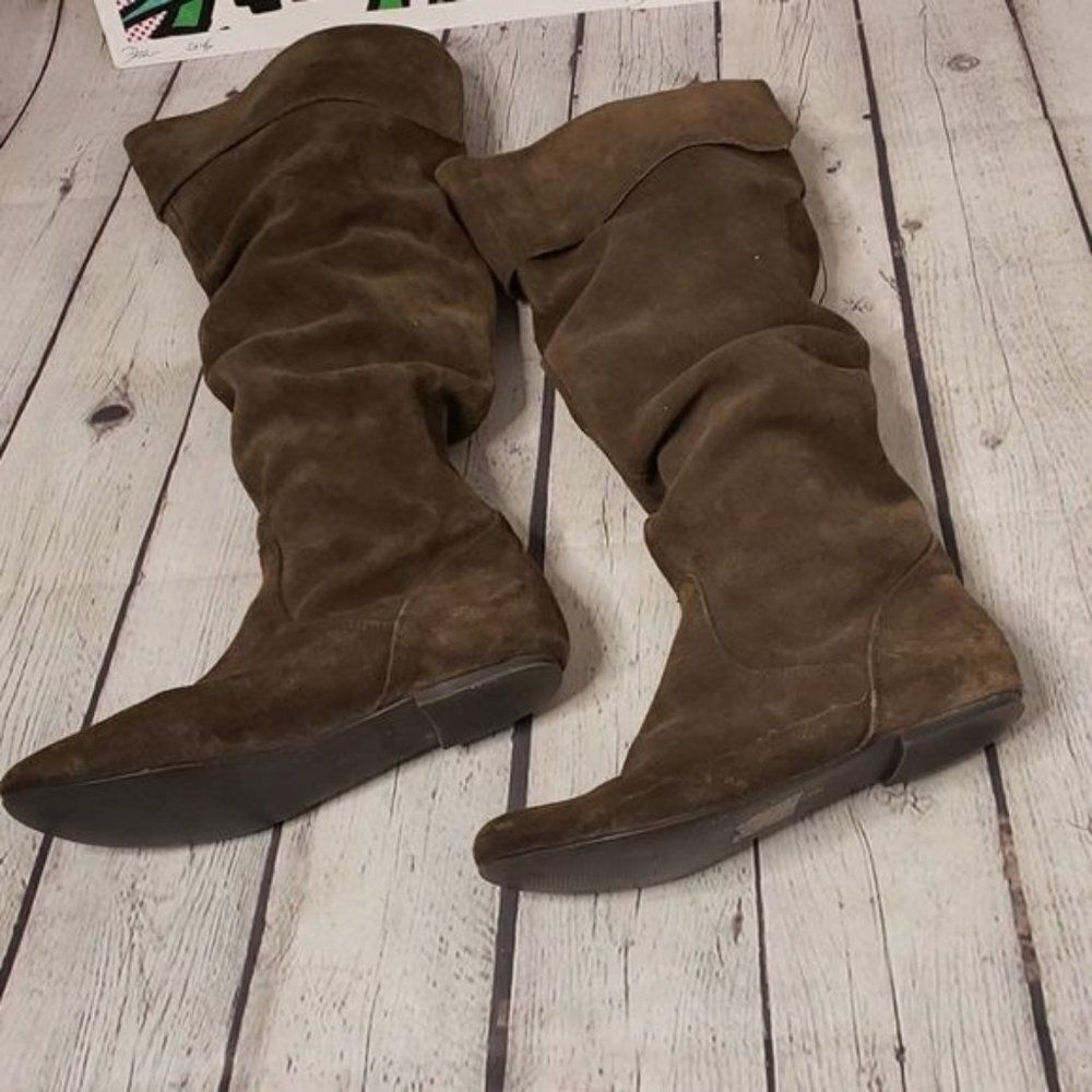 Y2K Vintage Boho Brown Suede Flat Knee High Boots Bakers - Picture 4 of 9